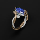 Blue Topaz Floral Bi-Metal 14k Yellow & White Gold Twist Ring Kris Averi