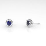 Arcus Halo Stud Earrings with a Sapphire and White Diamonds Kris Averi White Gold