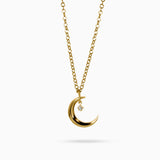Astria Luna Charm Pendant with a White Diamond Kris Averi Yellow Gold 1.1mm, 18"