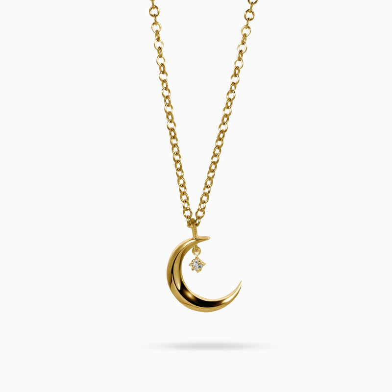 Astria Luna Charm Pendant with a White Diamond Kris Averi Yellow Gold 1.1mm, 18" 