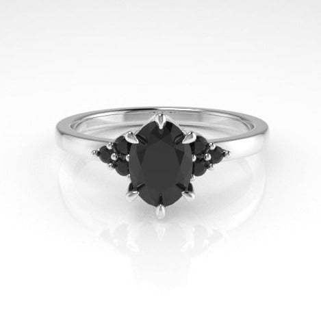 Dione Calypso Ring with an Oval Black Diamond and Side Stones Kris Averi White Gold 4 