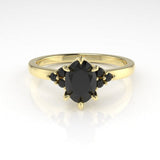 Dione Calypso Ring with an Oval Black Diamond and Side Stones Kris Averi Yellow Gold 4