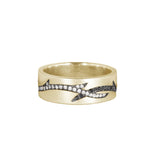 Valk Enclosed Briar Band Ring with White and Black Diamonds Kris Averi Yellow Gold 4