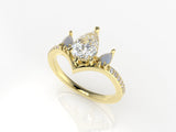 Valk Freya Three-Stone Ring with a Pear-shaped White Diamond and Moonstones Kris Averi