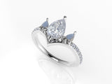 Valk Freya Three-Stone Ring with a Pear-shaped White Diamond and Moonstones Kris Averi