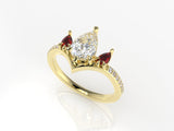 Valk Freya Three-Stone Ring with a Pear-Shaped White Diamond and Rubies Kris Averi