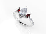 Valk Freya Three-Stone Ring with a Pear-Shaped White Diamond and Rubies Kris Averi