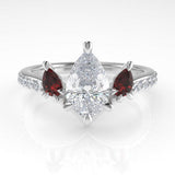 Valk Freya Three-Stone Ring with a Pear-Shaped White Diamond and Rubies Kris Averi Platinum Lab Diamond 4