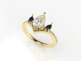 Valk Freya Three-Stone Ring with a Pear-Shaped White Diamond and Sapphires Kris Averi