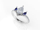 Valk Freya Three-Stone Ring with a Pear-Shaped White Diamond and Sapphires Kris Averi