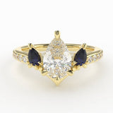 Valk Freya Three-Stone Ring with a Pear-Shaped White Diamond and Sapphires Kris Averi Yellow Gold Lab Diamond 4