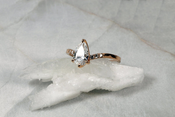 Custom Chevron Valk Pear Engagement Ring by Kris Averi