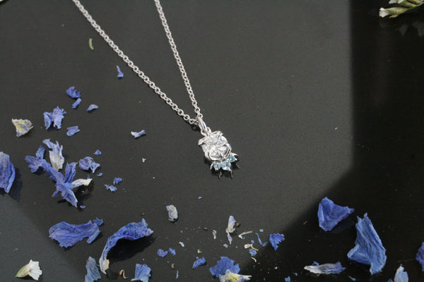 Memorial Diamond Necklace with Aquamarine Birthstones by Kris Averi