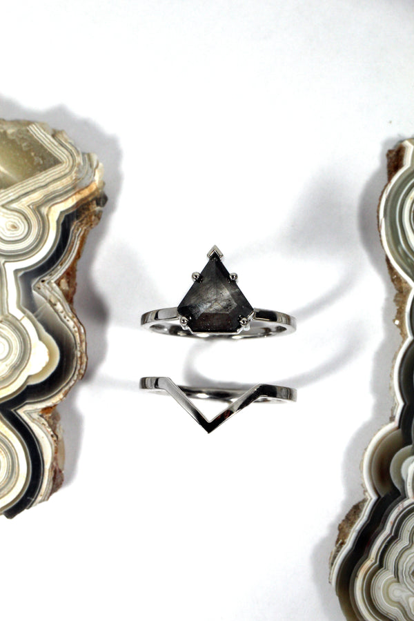 Salt & Pepper Grey Geometric Diamond Engagement Ring Set by Kris Averi