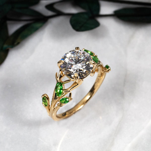 Asymmetrical Branch and Leaf Inspired Solitaire Diamond Ring Kris Averi 