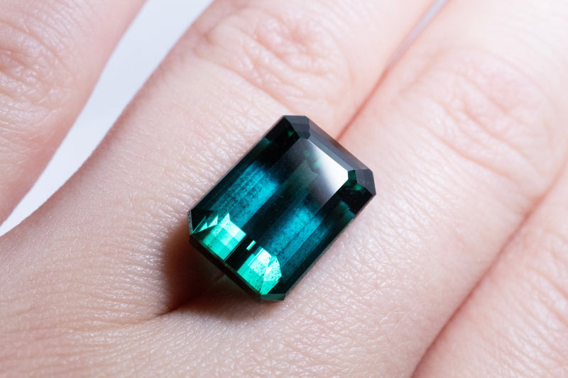 Blue Green Emerald Cut Brazilian Tourmaline 9.84 Ct Kris Averi 