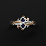 Blue Topaz Floral Bi-Metal 14k Yellow & White Gold Twist Ring Kris Averi 
