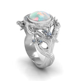 Ember’s Ancient Tree Rainbow Moonstone Ring in Platinum with Lab Diamonds Kris Averi 