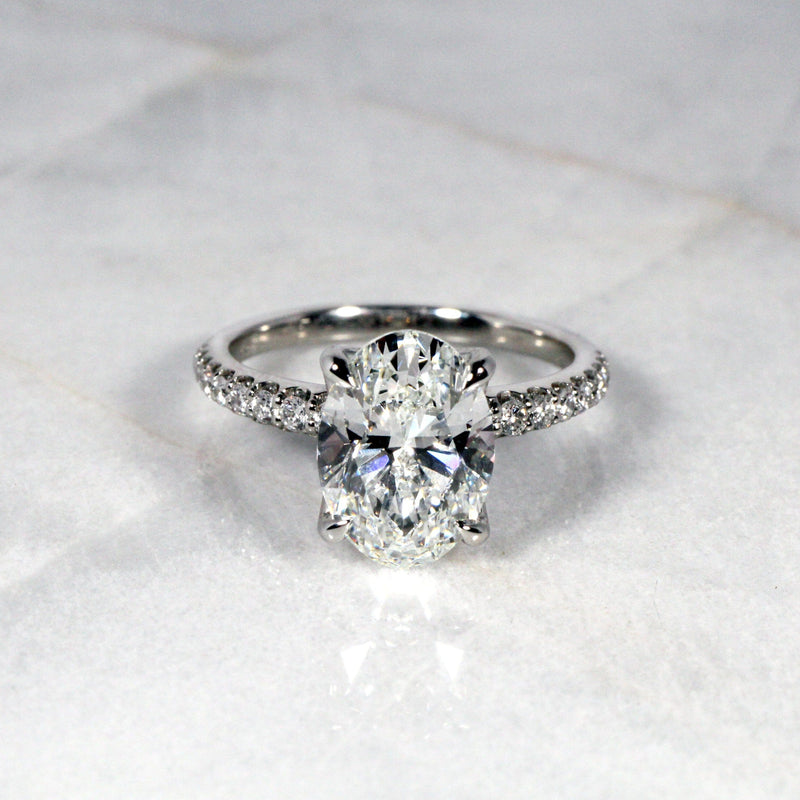 Oval Diamond Solitaire with Pavé in Platinum Kris Averi 