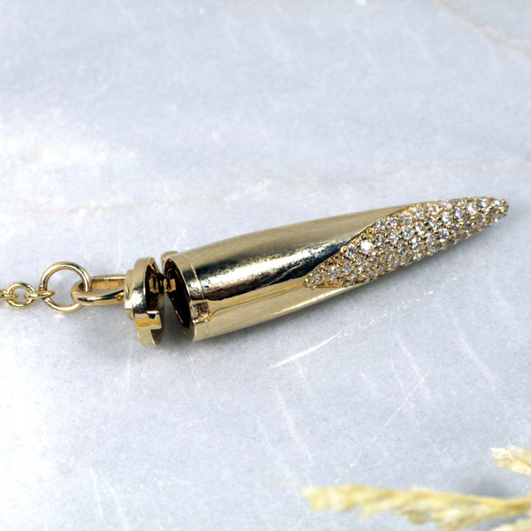 Pavé Dagger Memorial Necklace in Yellow Gold Kris Averi 