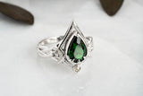 Pear Green Chrome Tourmaline Ring with Celtic and Art Nouveau Inspiration Kris Averi 