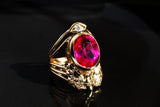 Pink Stone Memorial Ring with a Winged Atomical Heart and Diamond Eye of Protection Kris Averi 