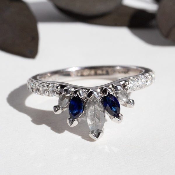 Salt & Pepper Diamond with Blue Sapphire Marquise Anniversary Band Kris Averi 