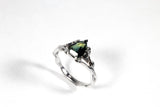 Shield-Cut Parti Sapphire & Salt & Pepper Trillion Diamond Ring Kris Averi 