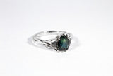 Shield-Cut Parti Sapphire & Salt & Pepper Trillion Diamond Ring Kris Averi 