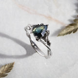 Shield-Cut Parti Sapphire & Salt & Pepper Trillion Diamond Ring Kris Averi 
