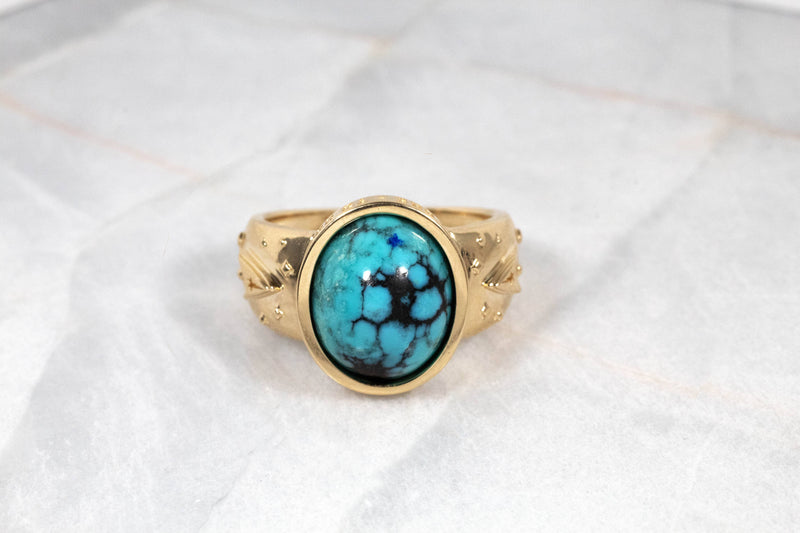 Signet Star Trek Inspired Turquoise and Yellow Gold Ring Kris Averi 