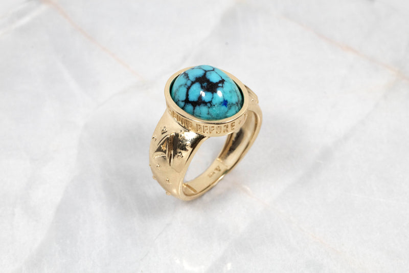 Signet Star Trek Inspired Turquoise and Yellow Gold Ring Kris Averi 