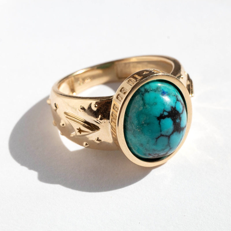 Signet Star Trek Inspired Turquoise and Yellow Gold Ring Kris Averi 