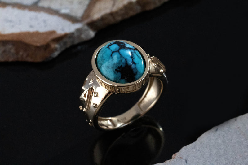 Signet Star Trek Inspired Turquoise and Yellow Gold Ring Kris Averi 