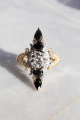 Two-Tone Victorian-Inspired Memento Mori Memorial Ring with White and Black Diamond Kris Averi 