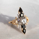 Two-Tone Victorian-Inspired Memento Mori Memorial Ring with White and Black Diamond Kris Averi 