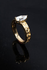 Yellow Gold Pear Diamond Peruvian Textile Inspired Engagement Ring Kris Averi 