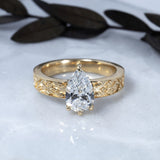 Yellow Gold Pear Diamond Peruvian Textile Inspired Engagement Ring Kris Averi 