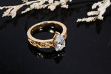 Yellow Gold Pear Diamond Peruvian Textile Inspired Engagement Ring Kris Averi 