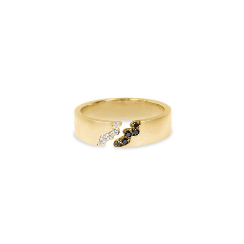 Abyss Chasm Band Ring with White and Black Diamond Pave Kris Averi Yellow Gold 4 
