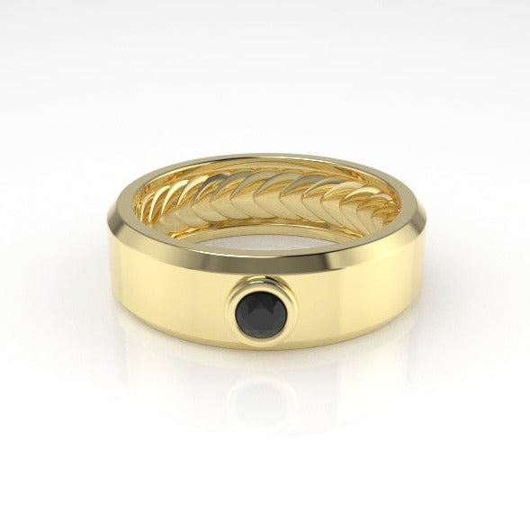 Acies Hidden Hydra Band Ring with a Solitaire Black Diamond Kris Averi Yellow Gold 4 