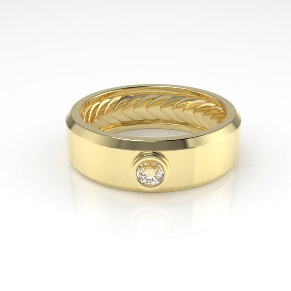 Acies Hidden Hydra Band Ring with a Solitaire White Diamond Kris Averi Yellow Gold 4 