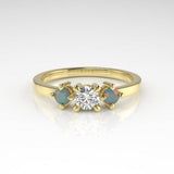Aedis Petite Three-Stone Ring with a Round White Diamond and Opals Kris Averi Yellow Gold 4 