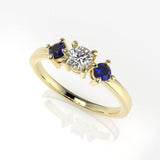 Aedis Petite Three-Stone Ring with a Round White Diamond and Sapphires Kris Averi Yellow Gold 4 