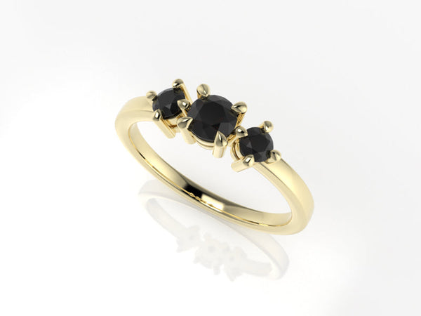 Aedis Petite Three-Stone Ring with Round Black Diamonds Kris Averi 