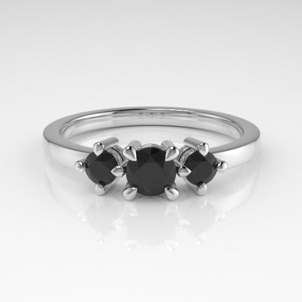 Aedis Petite Three-Stone Ring with Round Black Diamonds Kris Averi Platinum 4 