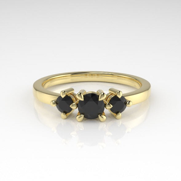 Aedis Petite Three-Stone Ring with Round Black Diamonds Kris Averi Yellow Gold 4 