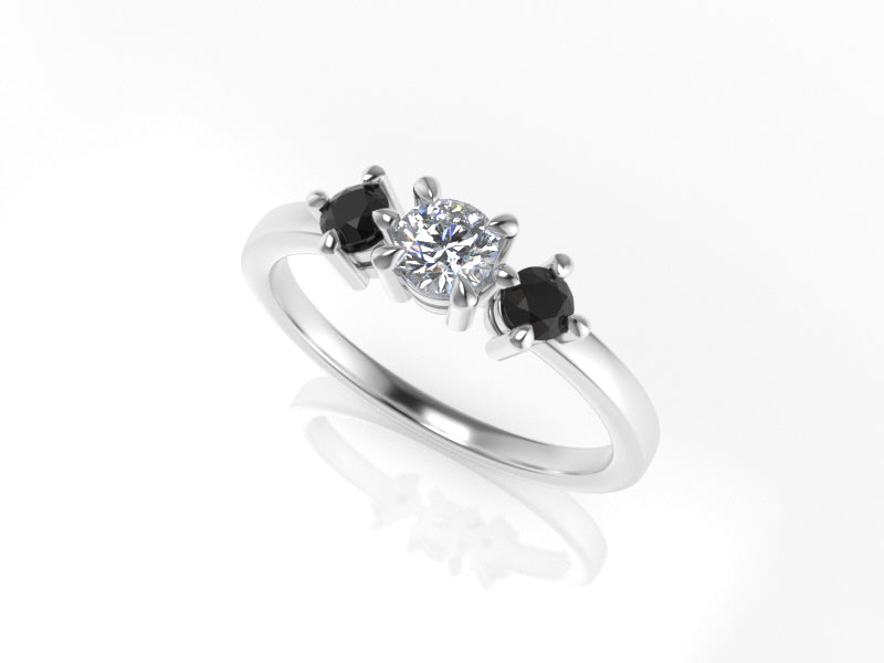 Aedis Petite Three-Stone Ring with Round White and Black Diamonds Kris Averi 
