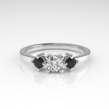 Aedis Petite Three-Stone Ring with Round White and Black Diamonds Kris Averi Platinum 4 
