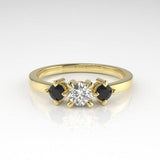 Aedis Petite Three-Stone Ring with Round White and Black Diamonds Kris Averi Yellow Gold 4 